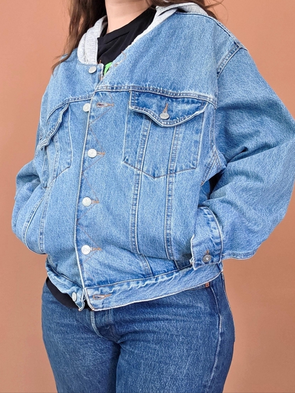 Vintage 1990s Medium Wash Denim Hooded Cotton Jacket by BP. Nordstrom / Cropped